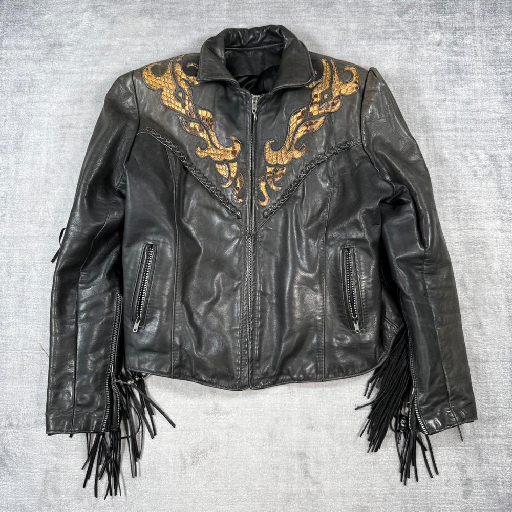 Gypsy Leather Jacket Mens 14 Black Vintage Snakeskin Inlay Western USA Made